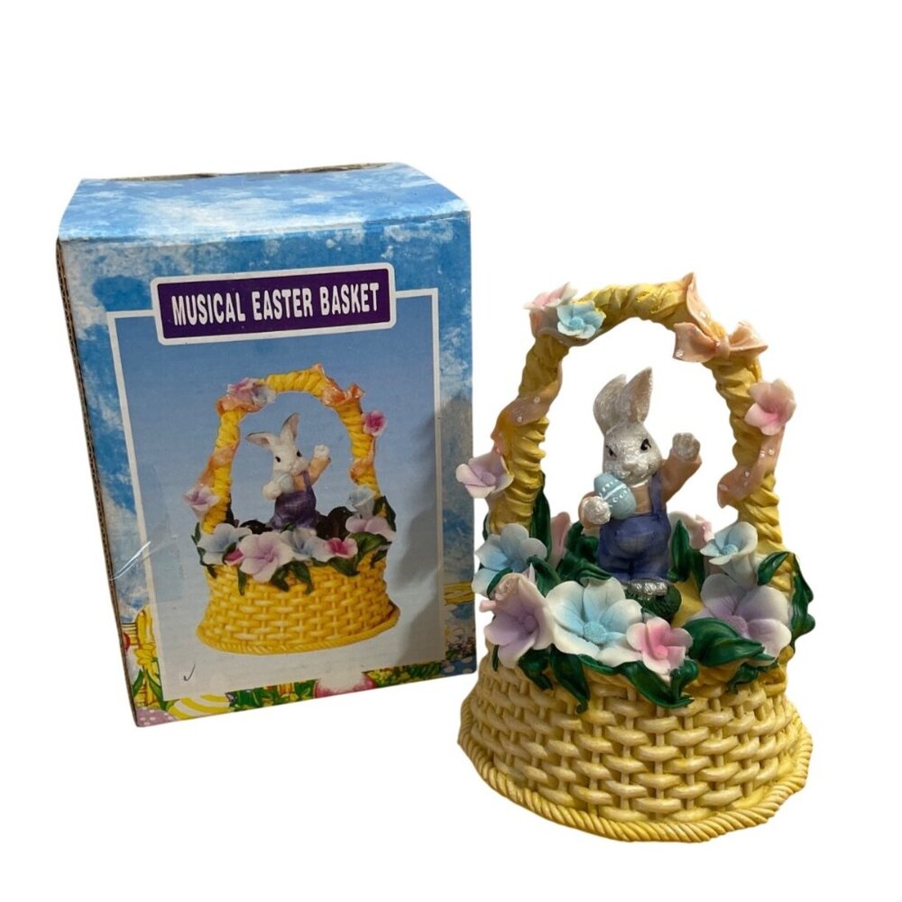 Trippies Musical Easter Basket Figurine w Bunny Flowers Wind Up Brand New VIDEO